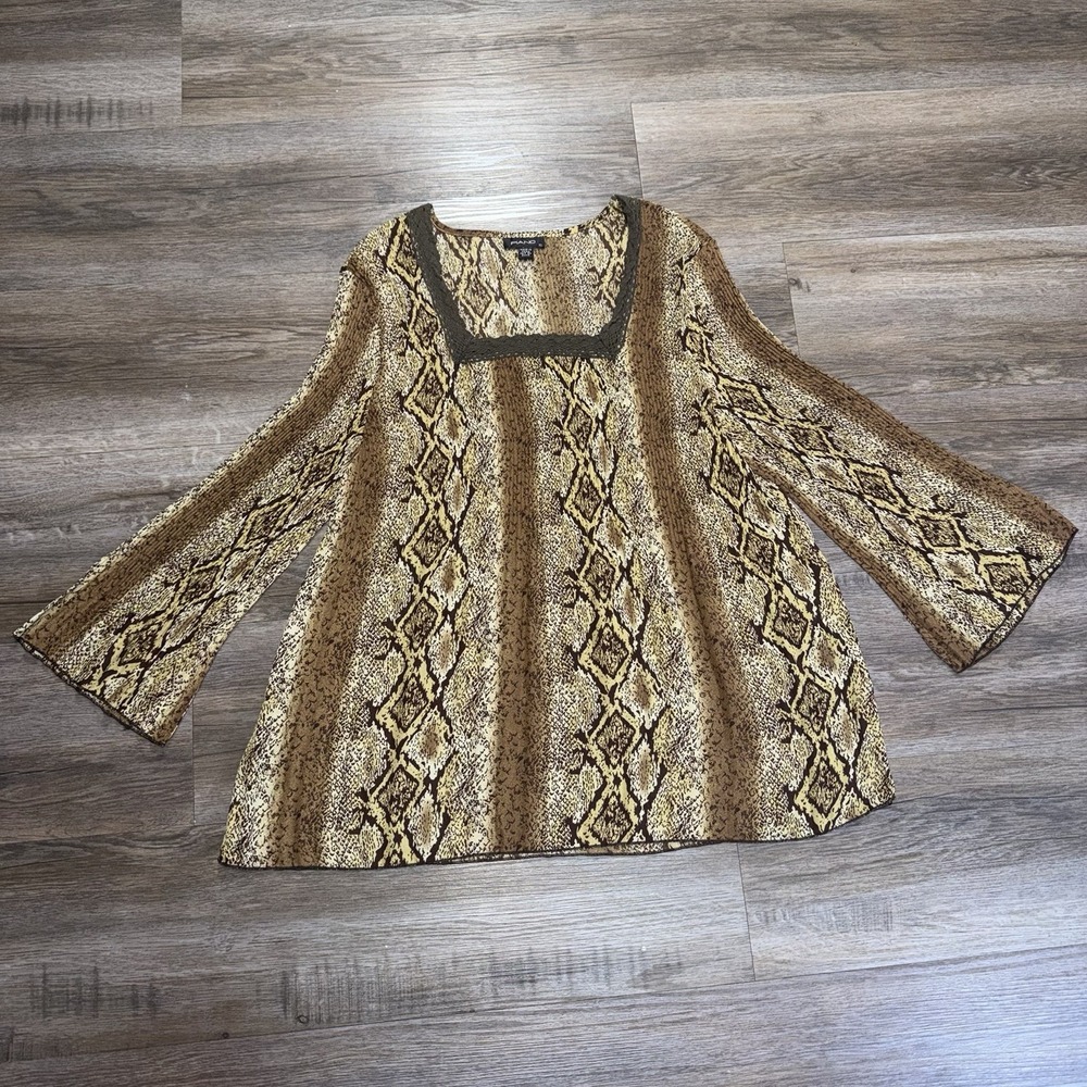 Piano Black Gold Long-Sleeve Tunic Top Womens XL All-Over Snakeskin Print